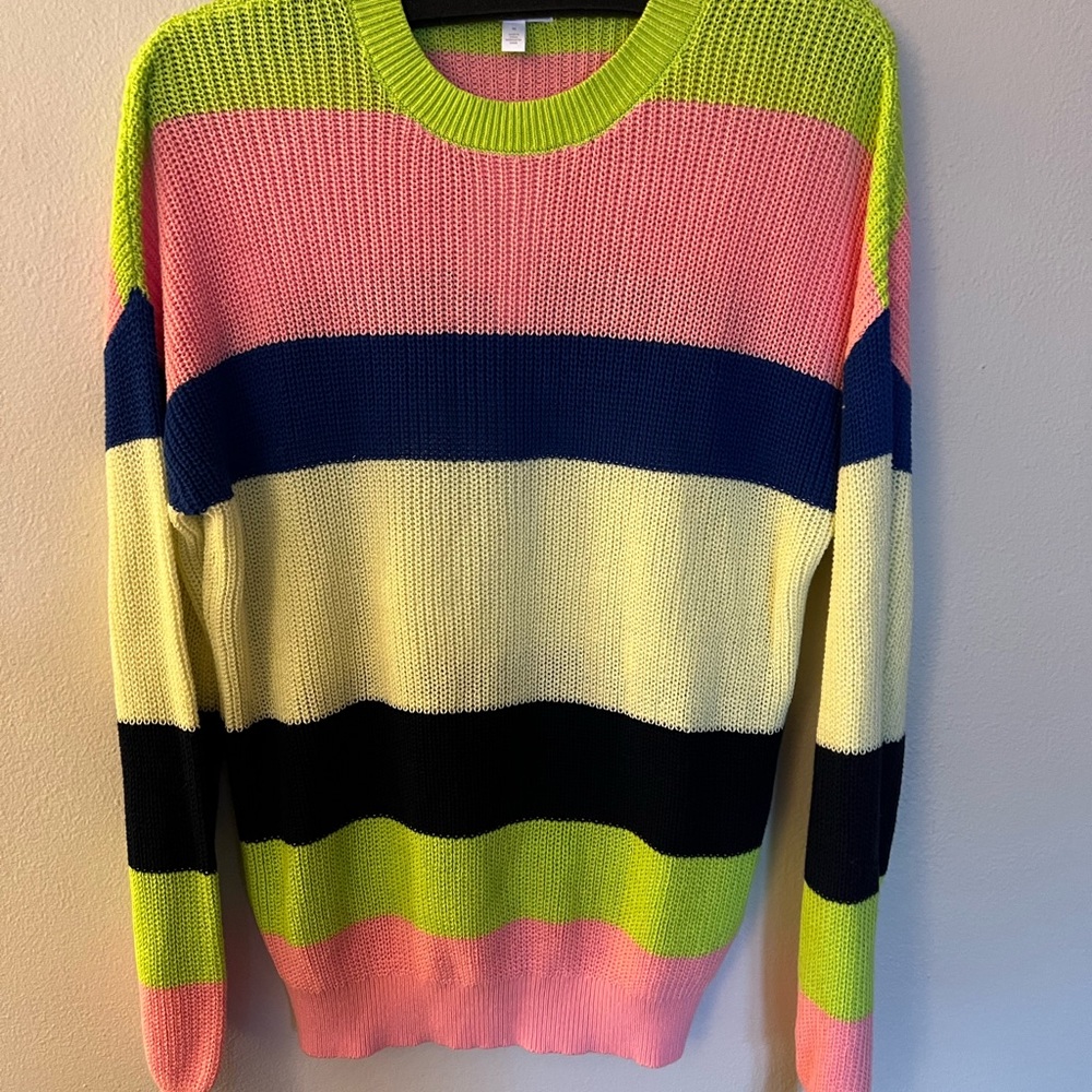 Abound Pink and Yellow Crewneck Sweater Vibrant Knit